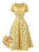 Yellow 1950s Plaid Rose Panel Raglan Dress