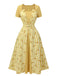 Yellow 1950s Plaid Rose Panel Raglan Dress