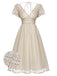 1950s Beige Polka Dot V-neck Dress