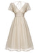 1950s Beige Polka Dot V-neck Dress