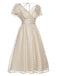 1950s Beige Polka Dot V-neck Dress