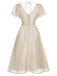 1950s Beige Polka Dot V-neck Dress