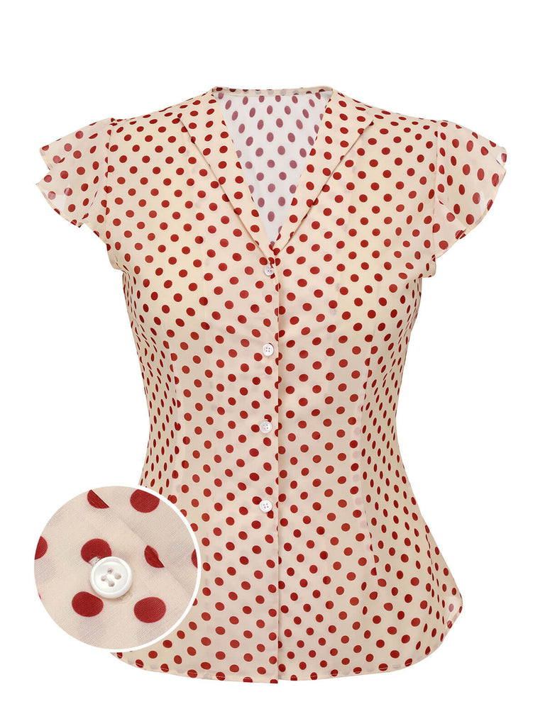 1950s Red Polka Dot Fly Sleeve Blouse