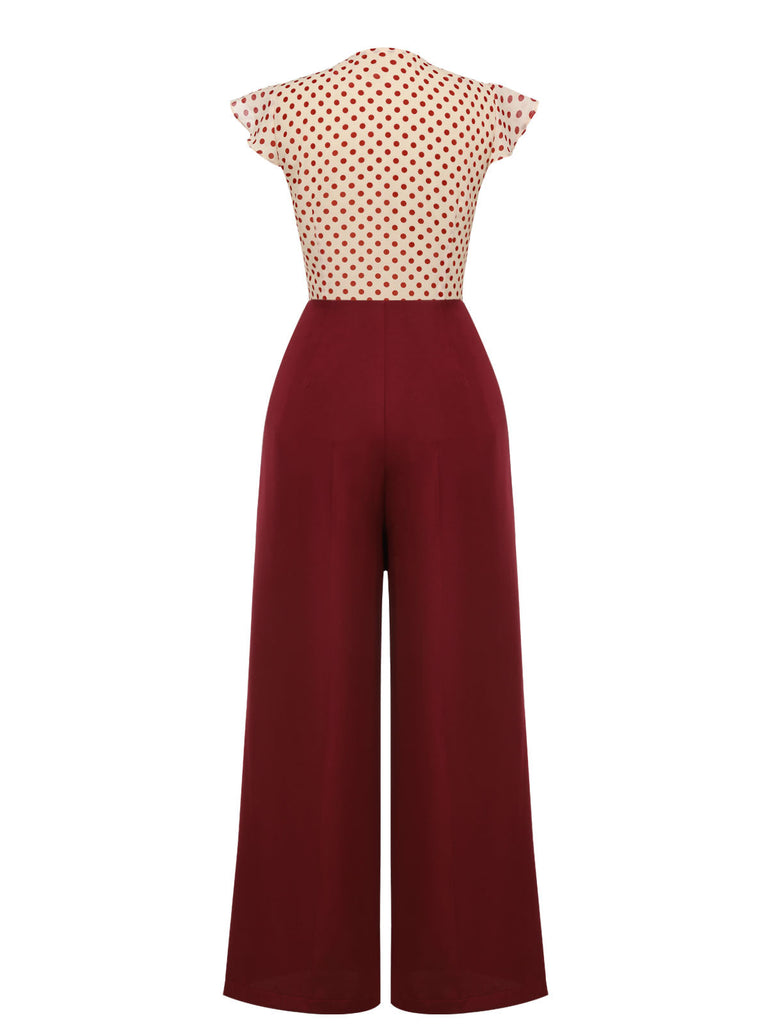 2PCS 1950s Red Polka Dot Blouse & Burgundy Pants