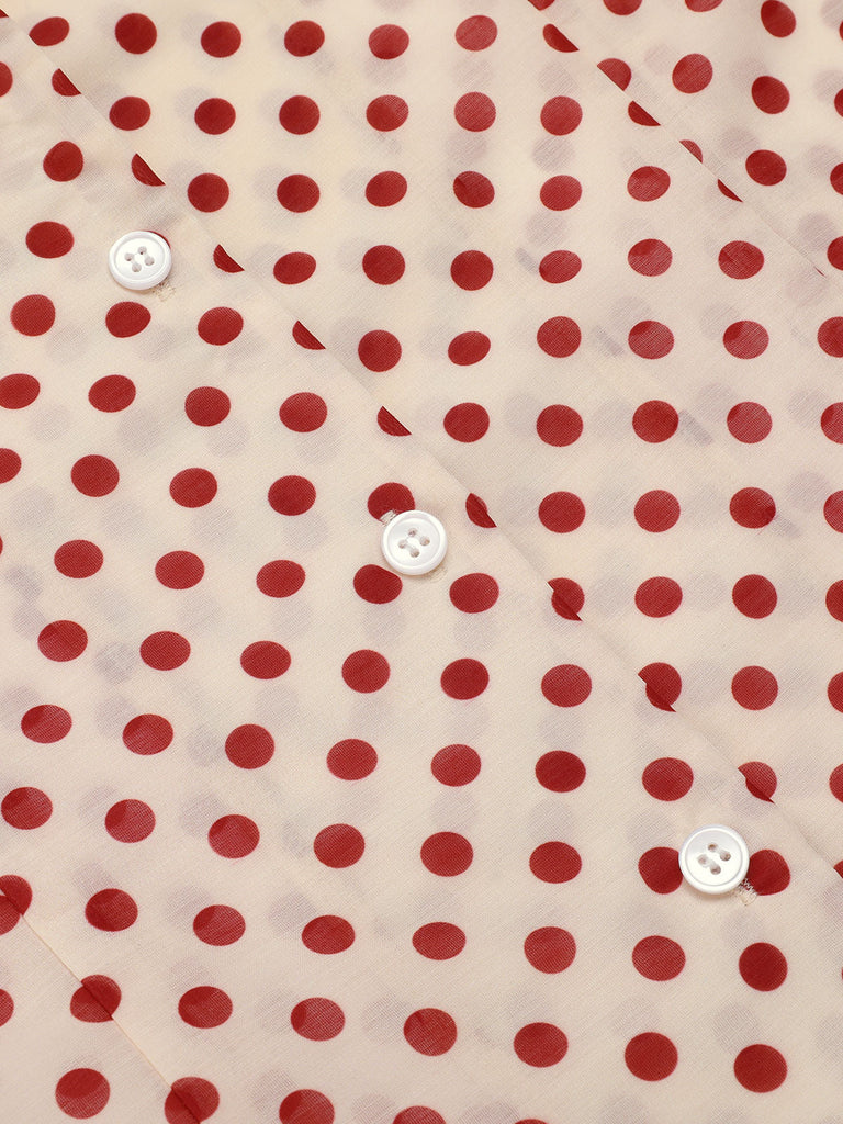 2PCS 1950s Red Polka Dot Blouse & Burgundy Pants