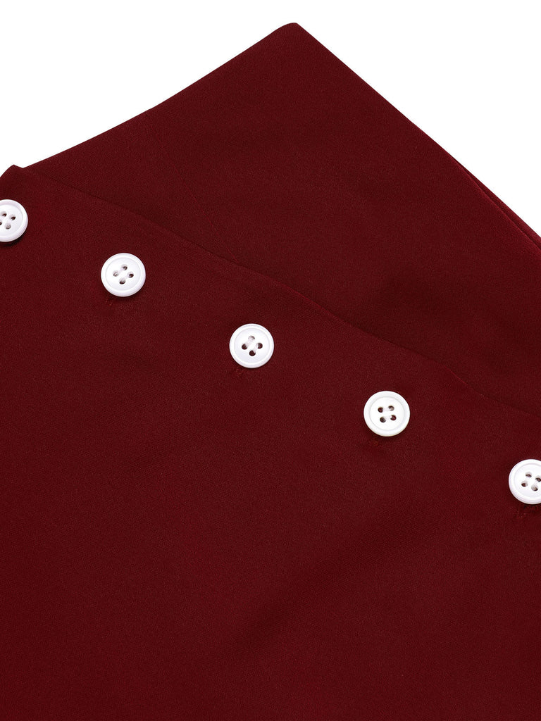 2PCS 1950s Red Polka Dot Blouse & Burgundy Pants