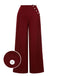 Red 1950s Burgundy Button Wide leg Pants