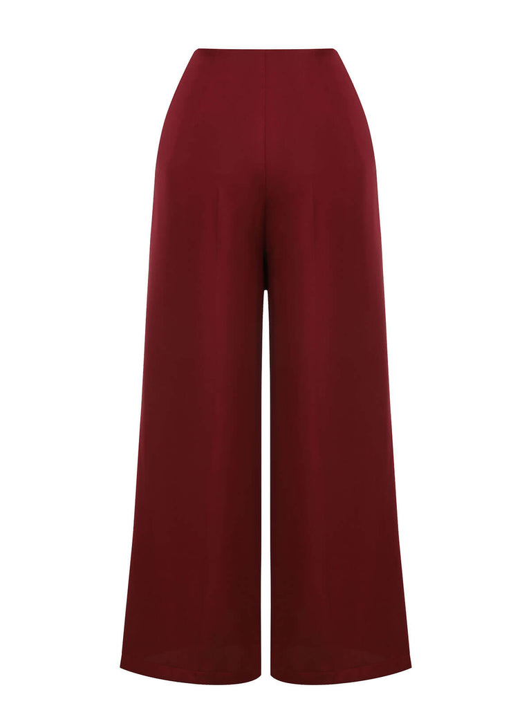 Red 1950s Burgundy Button Wide leg Pants | Retro Stage