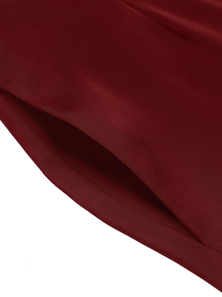 Red 1950s Burgundy Button Wide leg Pants