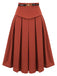 2PCS Orange Red 1950s Striped Blouse & Pleated Skirt