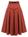 2PCS Orange Red 1950s Striped Blouse & Pleated Skirt