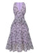 Purple 1930s Butterfly V-Neck Sleeveless Dress