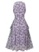 Purple 1930s Butterfly V-Neck Sleeveless Dress