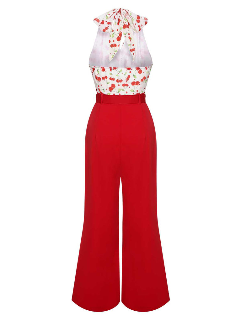 [Pre-Sale] Red 1930s Cherry Belted Halter Jumpsuit