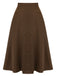 Coffee 1940s High Waist Solid Skirt