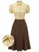 2PCS Lapel Puff Sleeve Solid Blouse & High Waist Skirt