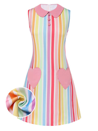 1960s Rainbow Stripe Heart Pocket Dress