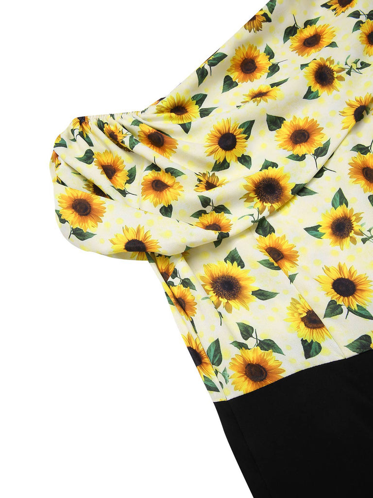 Yellow 1930s Sunflower Oblique Neck Jumpsuit