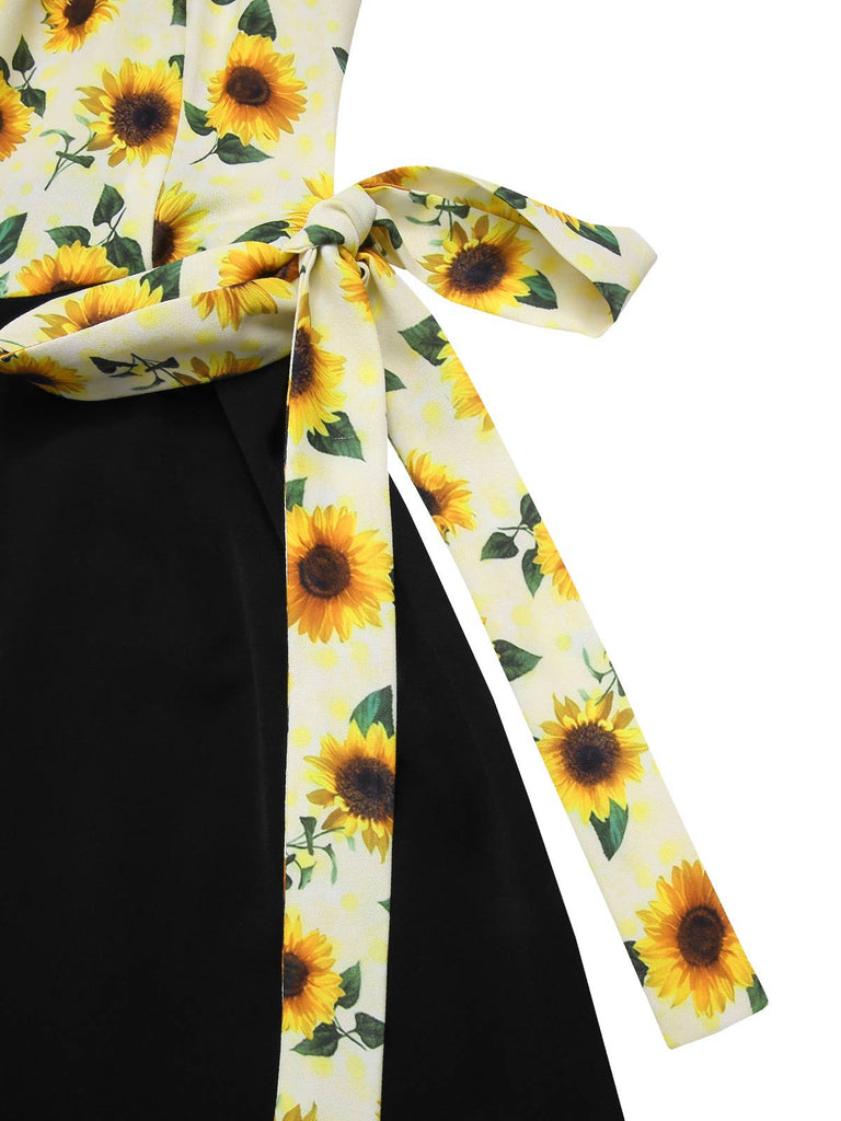 Yellow 1930s Sunflower Oblique Neck Jumpsuit