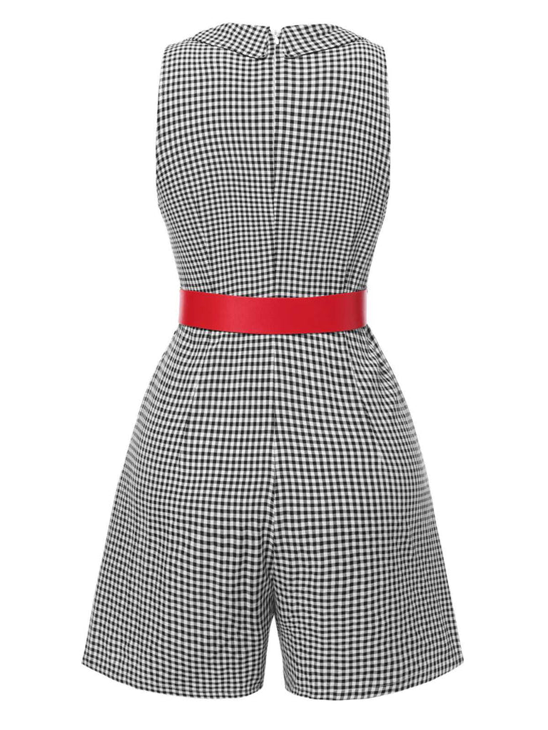 [Pre-Sale] Black 1950s Lapel Gingham Plaid Sleeveless Romper