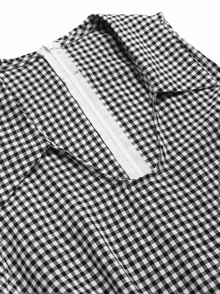 [Pre-Sale] Black 1950s Lapel Gingham Plaid Sleeveless Romper