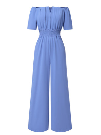 1930s Solid Off-Shoulder Waist Loose Straight Jumpsuit