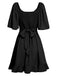 1930s Solid V-Neck Waist Ruffle Dress