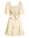 1930s Solid V-Neck Waist Ruffle Dress