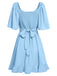 1930s Solid V-Neck Waist Ruffle Dress
