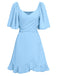 1930s Solid V-Neck Waist Ruffle Dress