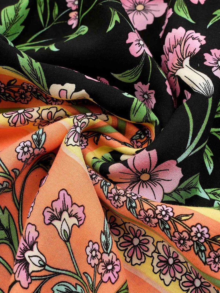 1970s Floral Printed Flounce Sleeves Bohemian Dress