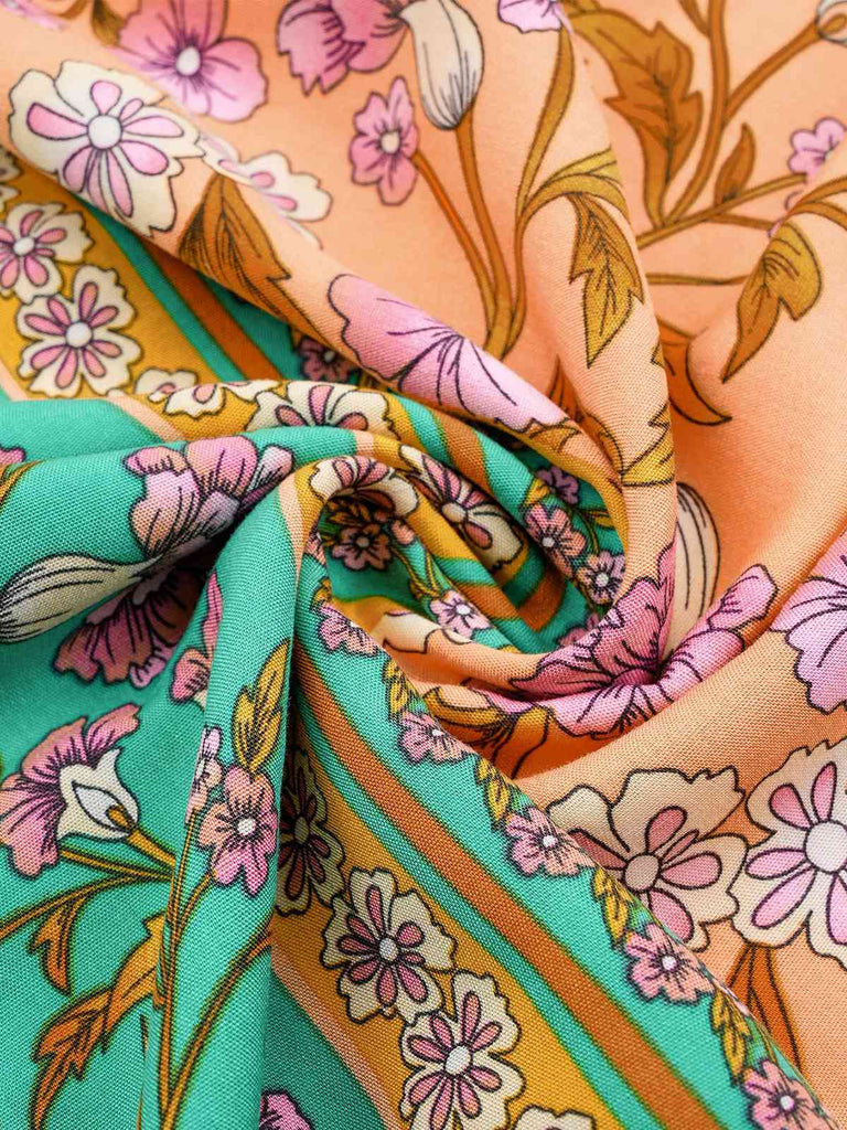 1970s Floral Printed Flounce Sleeves Bohemian Dress