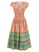 1970s Floral Printed Flounce Sleeves Bohemian Dress