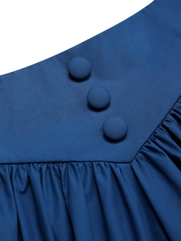 Blue 1940s Cotton Lace Hem Pleated Skirt