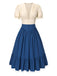 2PCS 1940s Cotton Cream V-Neck Top & Blue Pleated Skirt
