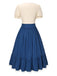 2PCS 1940s Cotton Cream V-Neck Top & Blue Pleated Skirt