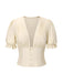 Cream 1940s Cotton Deep V-Neck Ruched Top