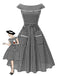 Black 1950s Gingham Plaid Lace Trim Belted Dress