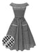 Black 1950s Gingham Plaid Lace Trim Belted Dress