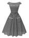 Black 1950s Gingham Plaid Lace Trim Belted Dress