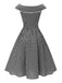 Black 1950s Gingham Plaid Lace Trim Belted Dress