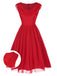[Pre-Sale] Red 1950s Solid Mesh Layered Cowl Neck Dress