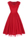 [Pre-Sale] Red 1950s Solid Mesh Layered Cowl Neck Dress