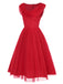 [Pre-Sale] Red 1950s Solid Mesh Layered Cowl Neck Dress