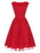 [Pre-Sale] Red 1950s Solid Mesh Layered Cowl Neck Dress