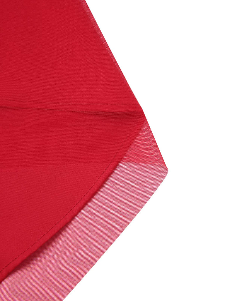[Pre-Sale] Red 1950s Solid Mesh Layered Cowl Neck Dress