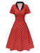 Deep Red 1950s V-Neck Polka Dots Lapel Dress