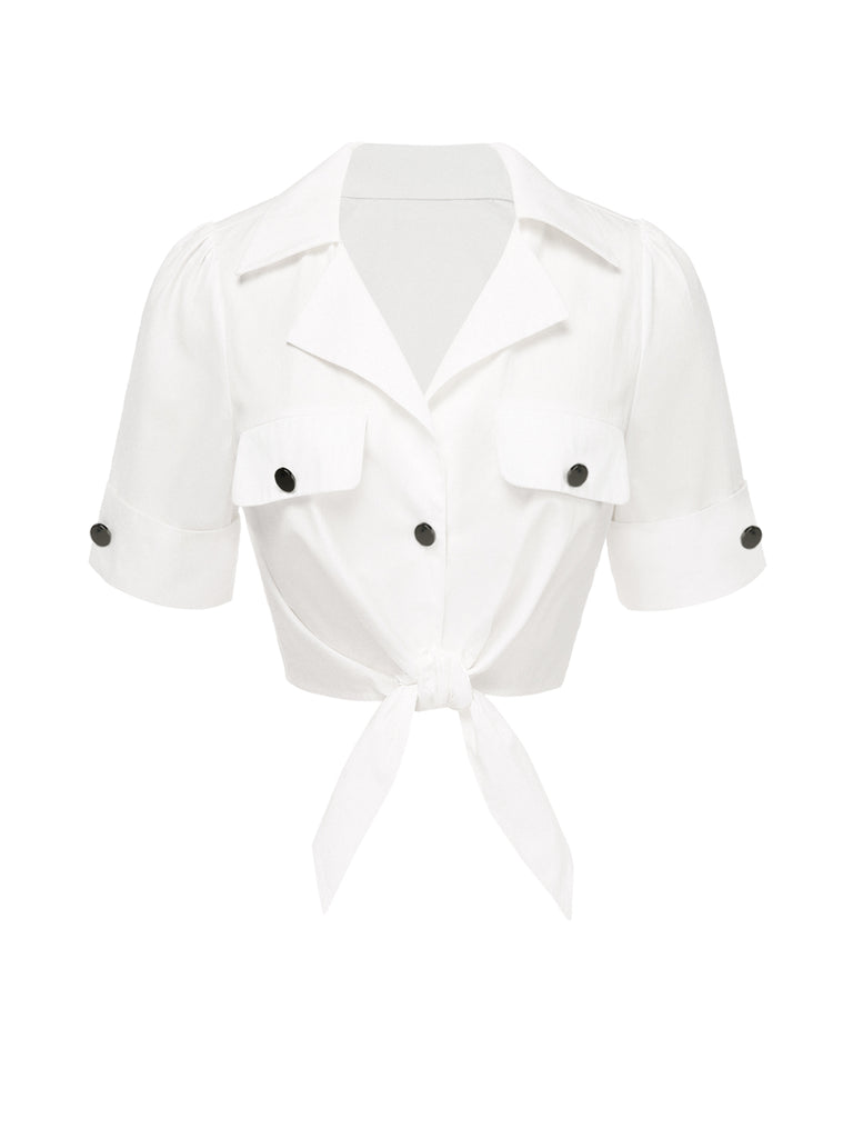 [Pre-Sale] White 1960s Button Pure Cotton Blouse