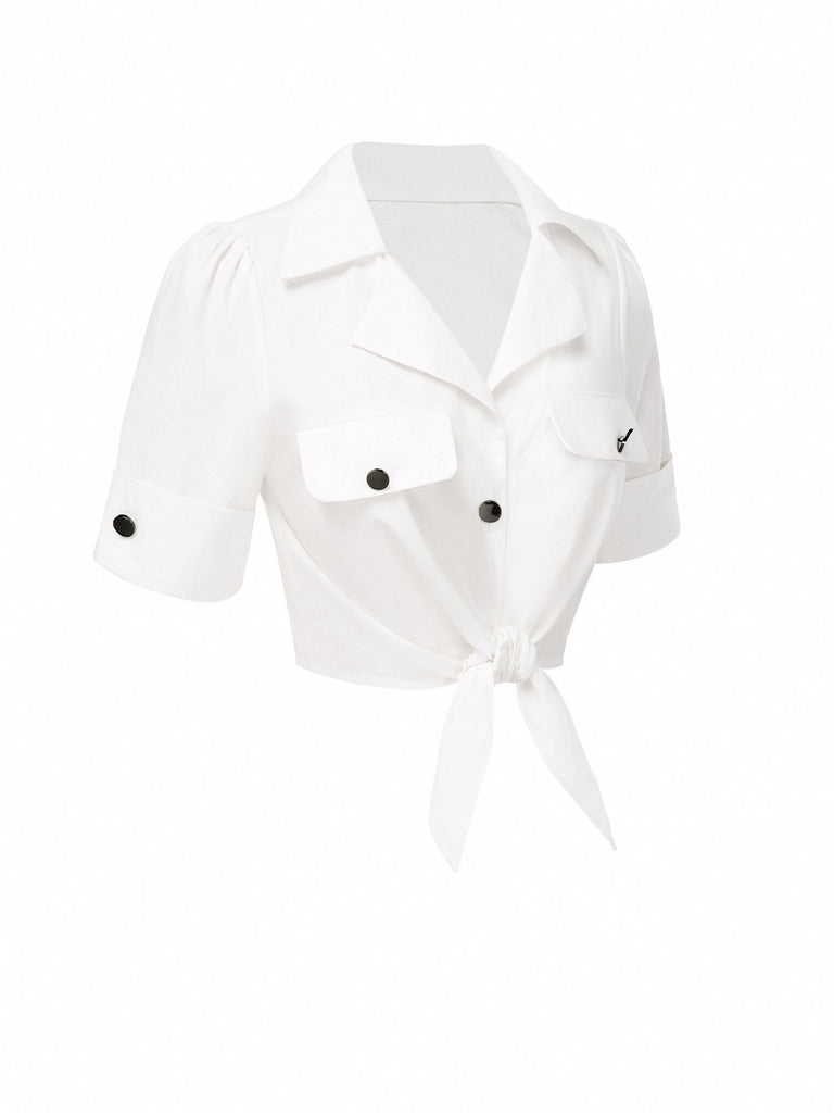 [Pre-Sale] White 1960s Button Pure Cotton Blouse