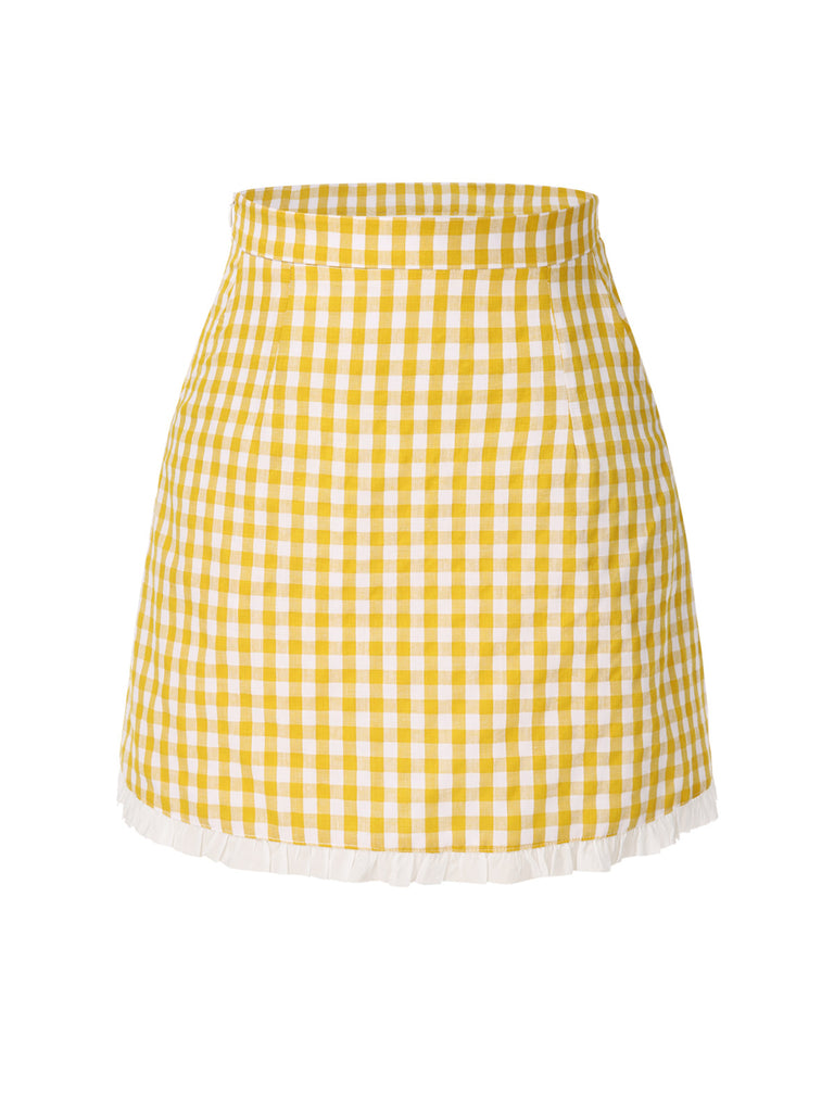 [Pre-Sale] Yellow 1960s Ruffles Plaid Skirt